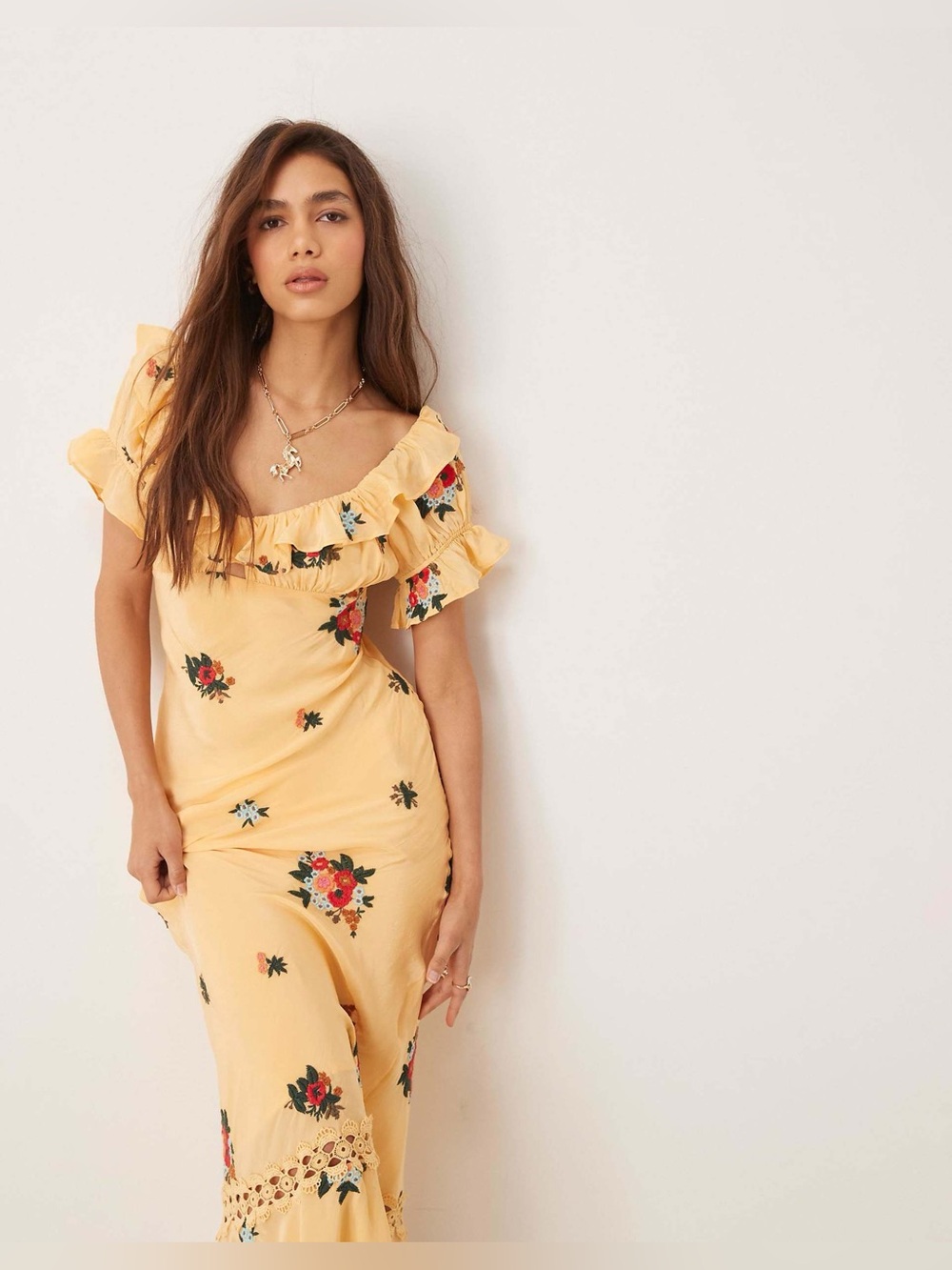 Sunshine Yellow Floral Ruffle Maxi Dress